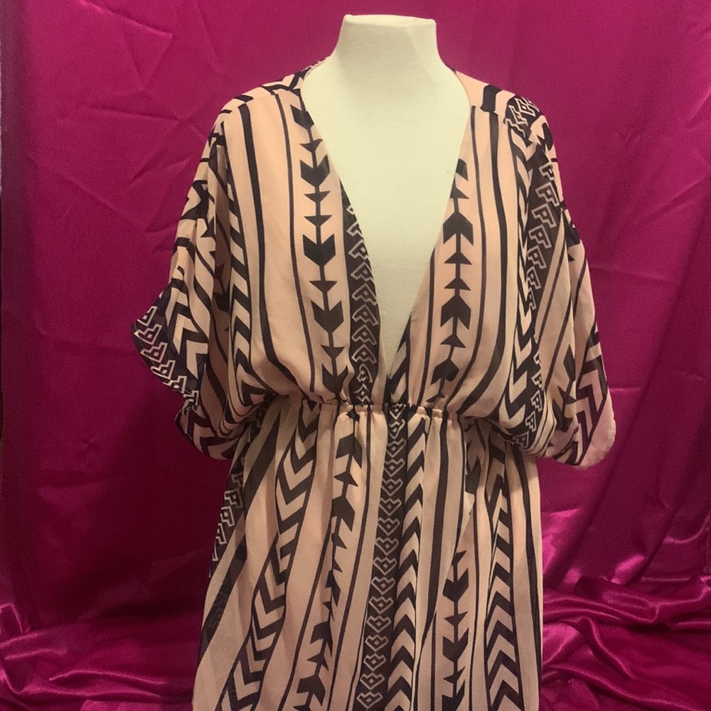 Honey Belle dress with low V, soft pink with arrow design